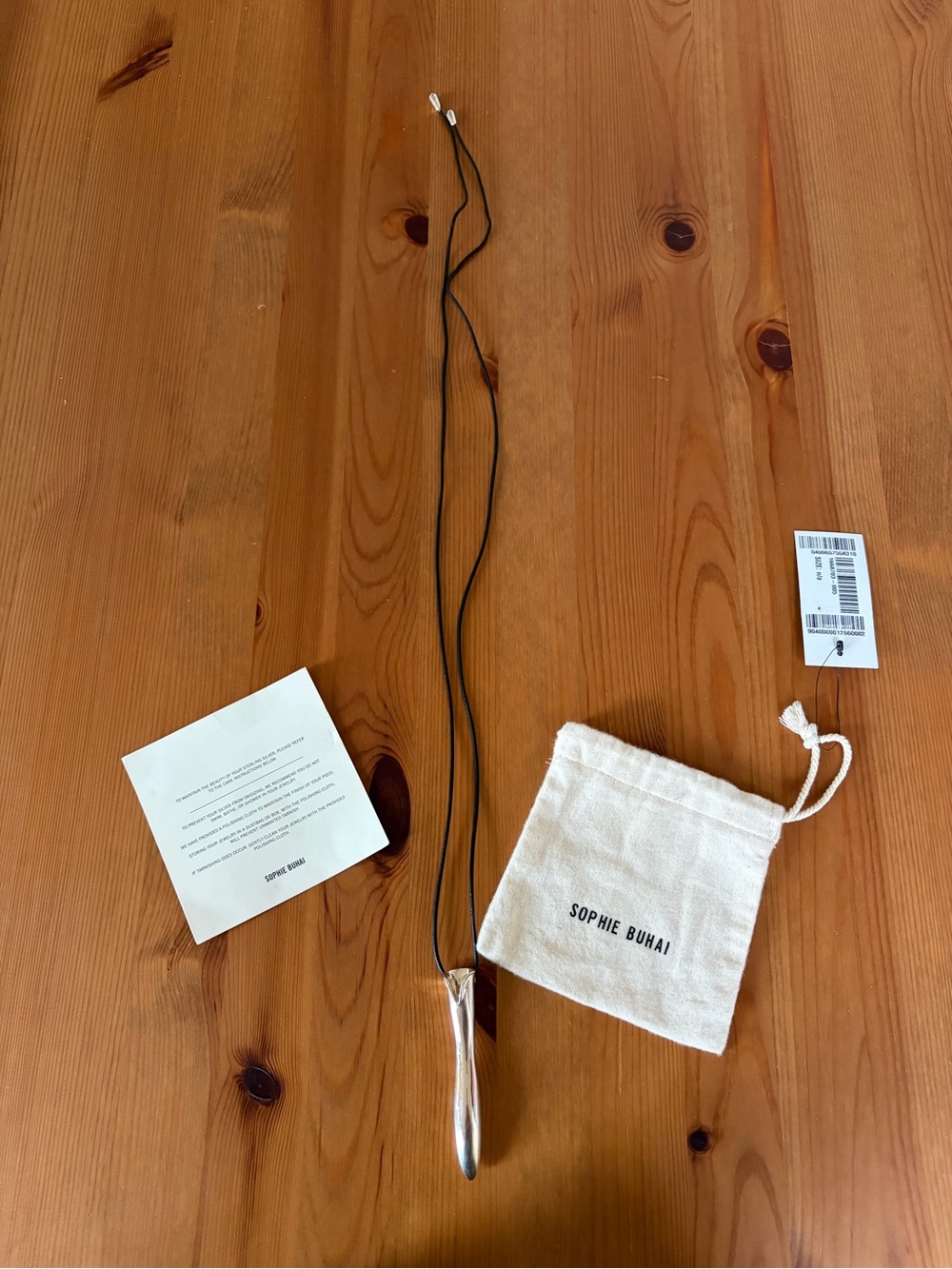 Sophie Buhai Silver Vessel Pendant Necklace Black Vegan Leather Cord MSRP $1250